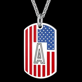 American Flag Initial Dog Tag